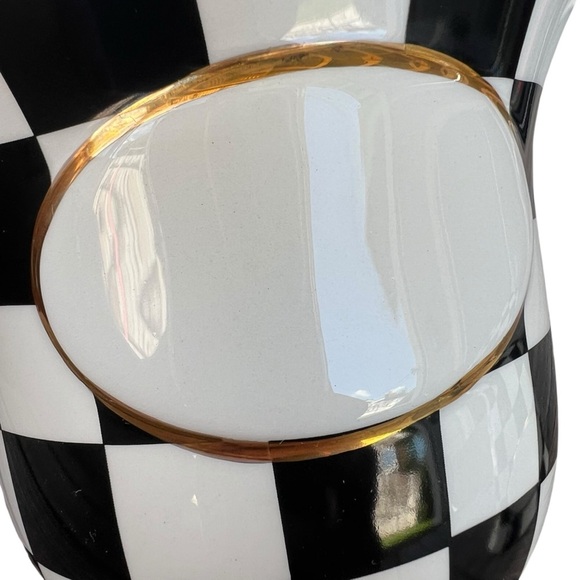 MacKenzie-Childs Courtly Check Black Tie Ceramic Herb Pot Set 4x5 GUC READ - Picture 9 of 11